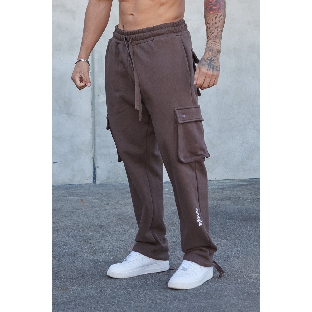 YoungLA 224 Rambo Joggers 2.0 Cargo Sweatpants Men Large Brown Good Preowned